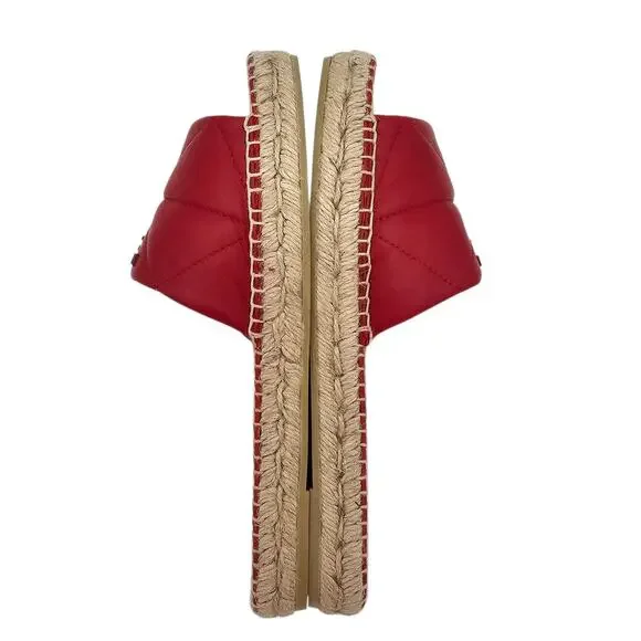 Prada Logo Flat Slide Espadrille Sandal Quilted Red Leather Size 41 US 11 - Picture 6 of 10